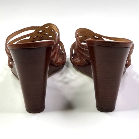 Cole Haan brown woven leather open toed wedge sandals 9 - Picture 3 of 9